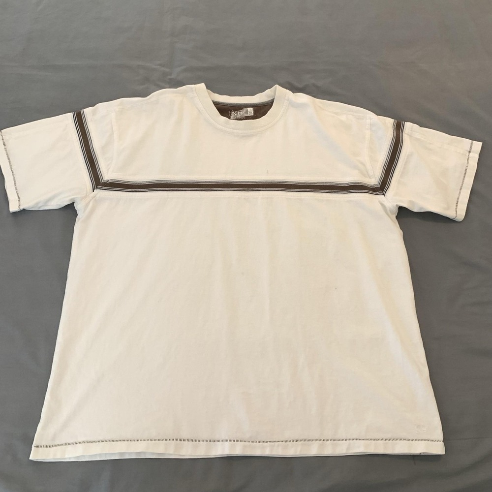 XG Shirt Mens XL White Striped Contrast Trim Tee T-Shirt Tagless Crew Neck